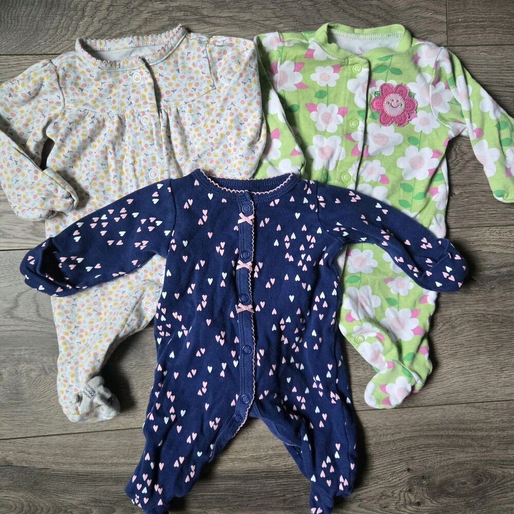 Carter's Just One You Baby Girl NB Footed Sleeper Pajamas Lot Of 3 Floral Heart